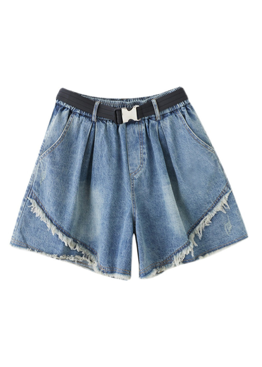 Blaue Patchwork-Jeansshorts mit hoher Taille