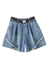 Blue Patchwork High Waist Denim Shorts