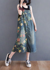 Blue Pockets Print Patchwork Denim Dresses