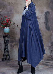 Blue asymmetrical design button Peter Pan Collar Cotton denim trench Coats