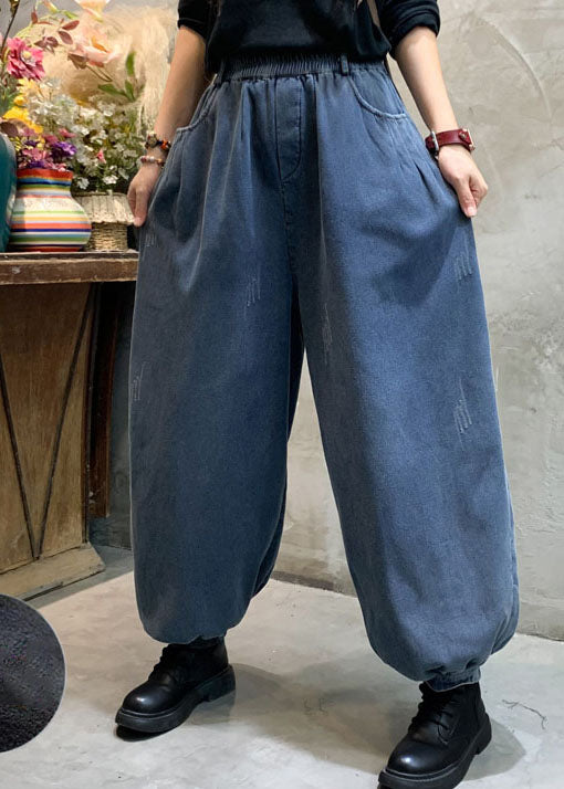 Blue denim lantern Pants Winter thick