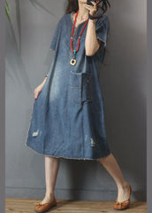 Denim V Neck side open Dress