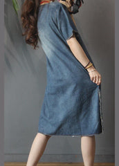 Denim V Neck side open Dress