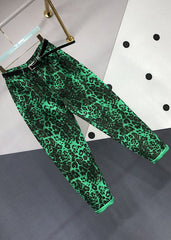 Green Leopard Pockets Patchwork Denim Pants Fall