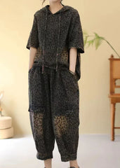 Leopard Hooded Patchwork Denim Two Piece Set