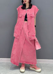 Pink Vest And Skirts Denim Two Piece Set Clothing