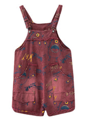 Red Slash Neck Print Patchwork Denim Jumpsuit