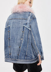 denim blue Pink fur collar Winter Duck Down Jacket