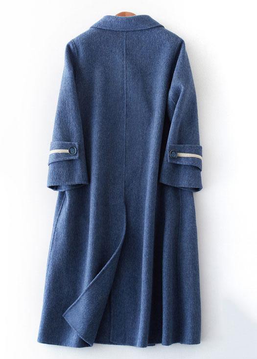 oversized long winter coat double breast outwear denim blue Notched Wool jackets