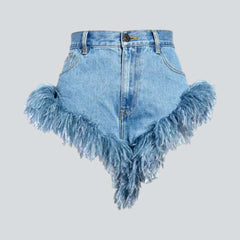 Feather hem women jean shorts