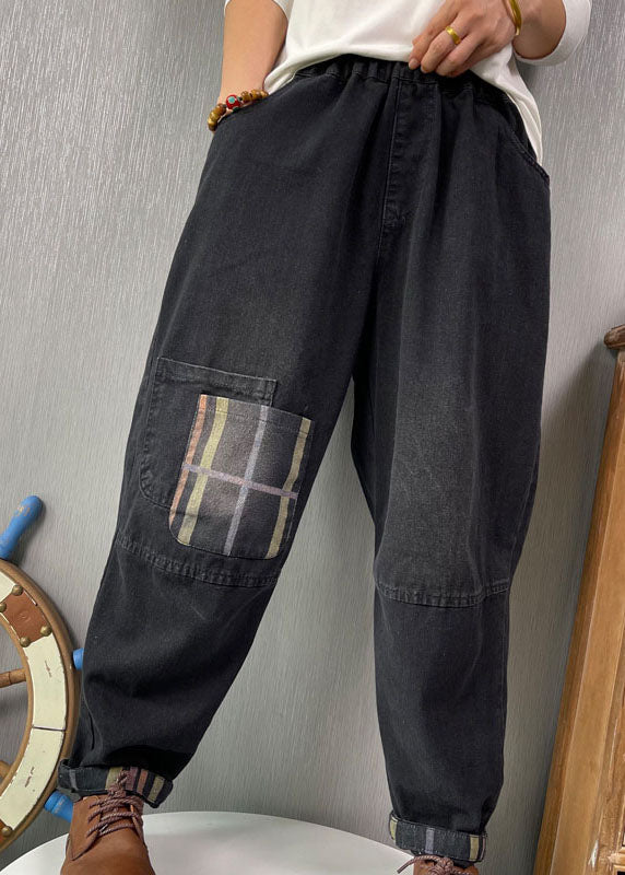 Fine Black retro Patchwork denim Pants