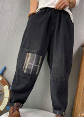 Pantalones vaqueros negros finos con parches retro