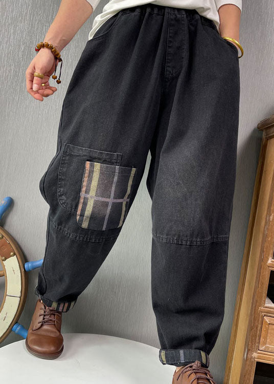 Pantalones vaqueros negros finos con parches retro