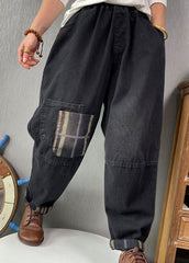 Fine Black retro Patchwork denim Pants