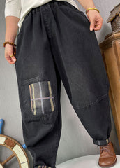 Fine Black retro Patchwork denim Pants