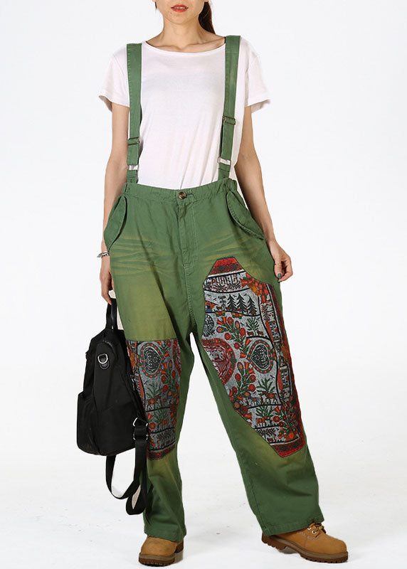 Fine Green Pockets Print Denim Carpenter Pants