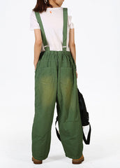 Fine Green Pockets Print Denim Carpenter Pants