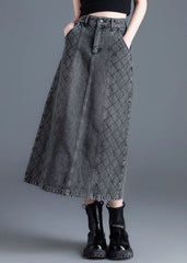 Fine Grey Pockets Patchwork High Waist Denim Skirts