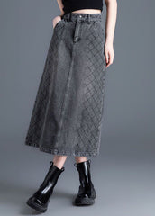 Fine Grey Pockets Patchwork High Waist Denim Skirts