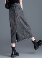 Fine Grey Pockets Patchwork High Waist Denim Skirts