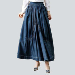 Fit and flare long denim skirt