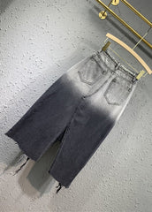 Fitted Black Grey Gradient Asymmetrical Pockets Patchwork Denim Skirts Fall