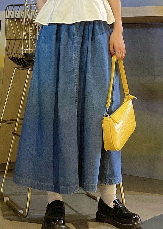 Fitted Blue High Waist Pockets Patchwork A Line Fall Denim Skirts