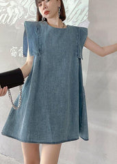 Fitted Light Blue Patchwork Denim Shift Dress