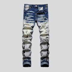 Flame print distressed men jeans