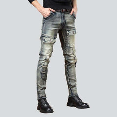 Flap pocket men biker jeans