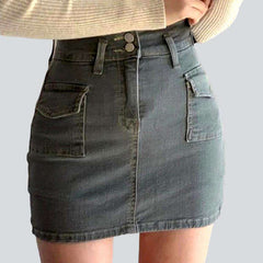 Flap pocket mini denim skirt