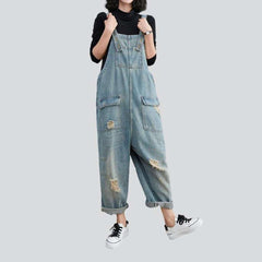 Flap pocket ripped denim overall