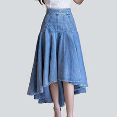 Flare asymmetric women denim skirt