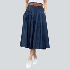 Flare long denim skirt