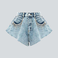 Flared wide-leg denim shorts