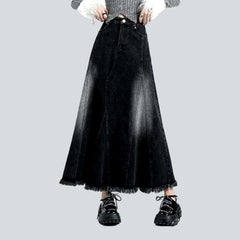 Floor-length sanded denim skirt