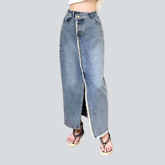 Floor-length slit denim skirt