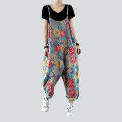 Floral print baggy denim jumpsuit