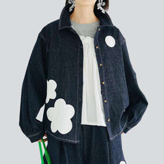 Flower painted stylish denim jacket