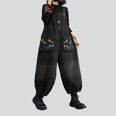 Flower pocket women denim overall