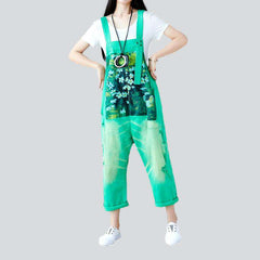 Flower portrait print denim dungaree