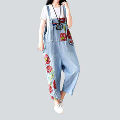 Flower print light denim dungaree