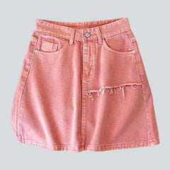 Frayed layered pink denim skirt