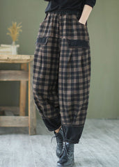 French Black Plaid Patchwork denim Pants