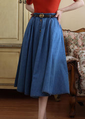 French Blue High Waist Exra Large Hem Cotton Denim Skirts