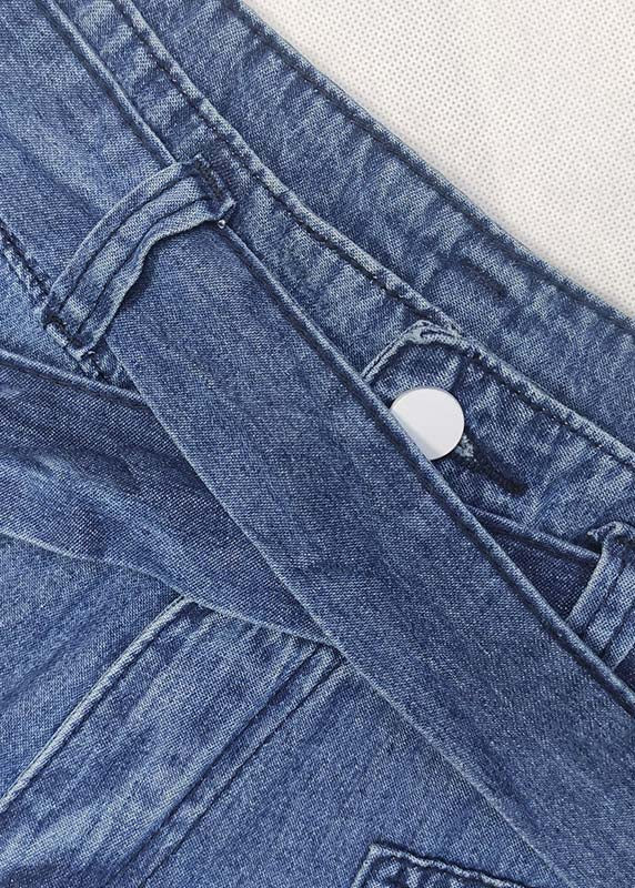 Übergroße Jeanshose mit weitem Bein und Bindegürtel in Französischblau