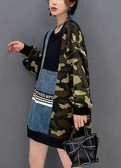 Französisch Camouflage Asymmetrische Patchwork Denim Baumwolle Lose Sweatshirts