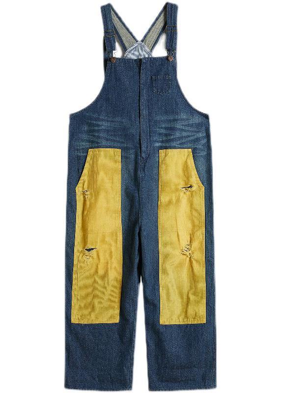 French Denim Blue Jeans's Patchwork Jumpsuit Pants