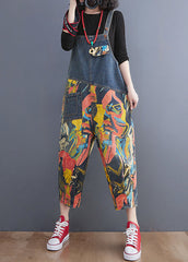 French Navy Pocket Print Denim Jumpsuit