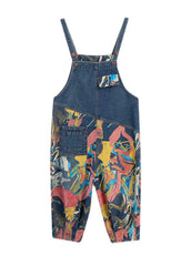 French Navy Pocket Print Denim Jumpsuit